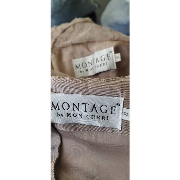 Montage By Mon Cheri Womens 2 piece Dress With  Jacket Beige Floral Keyhole 8 - Picture 9 of 10